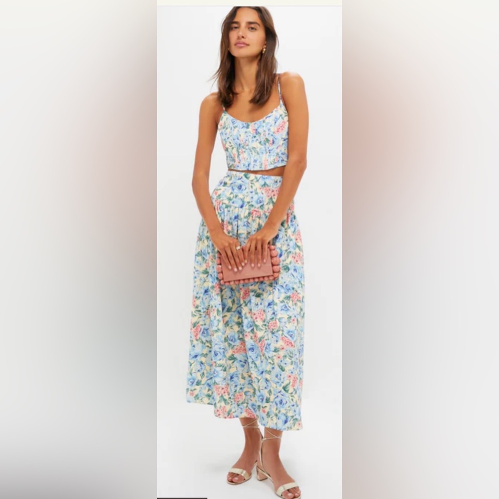 Tuckernuck MOON RIVER Blue Multi Maxi Skirt and Cropped Tank. Floral Skirt Set. - Picture 3 of 13